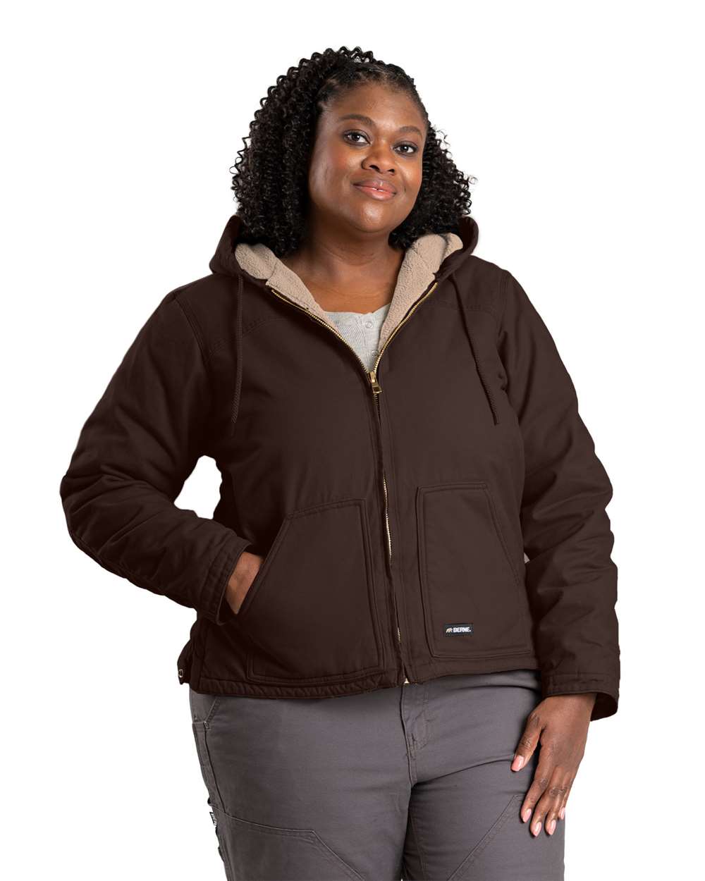 Berne Outerwear S / Dark Brown Berne - Women's Sherpa-Lined Softstone Duck Hooded Jacket