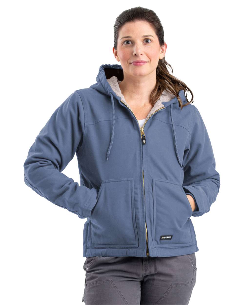 Berne Outerwear S / Steel Blue Berne - Women's Sherpa-Lined Softstone Duck Hooded Jacket