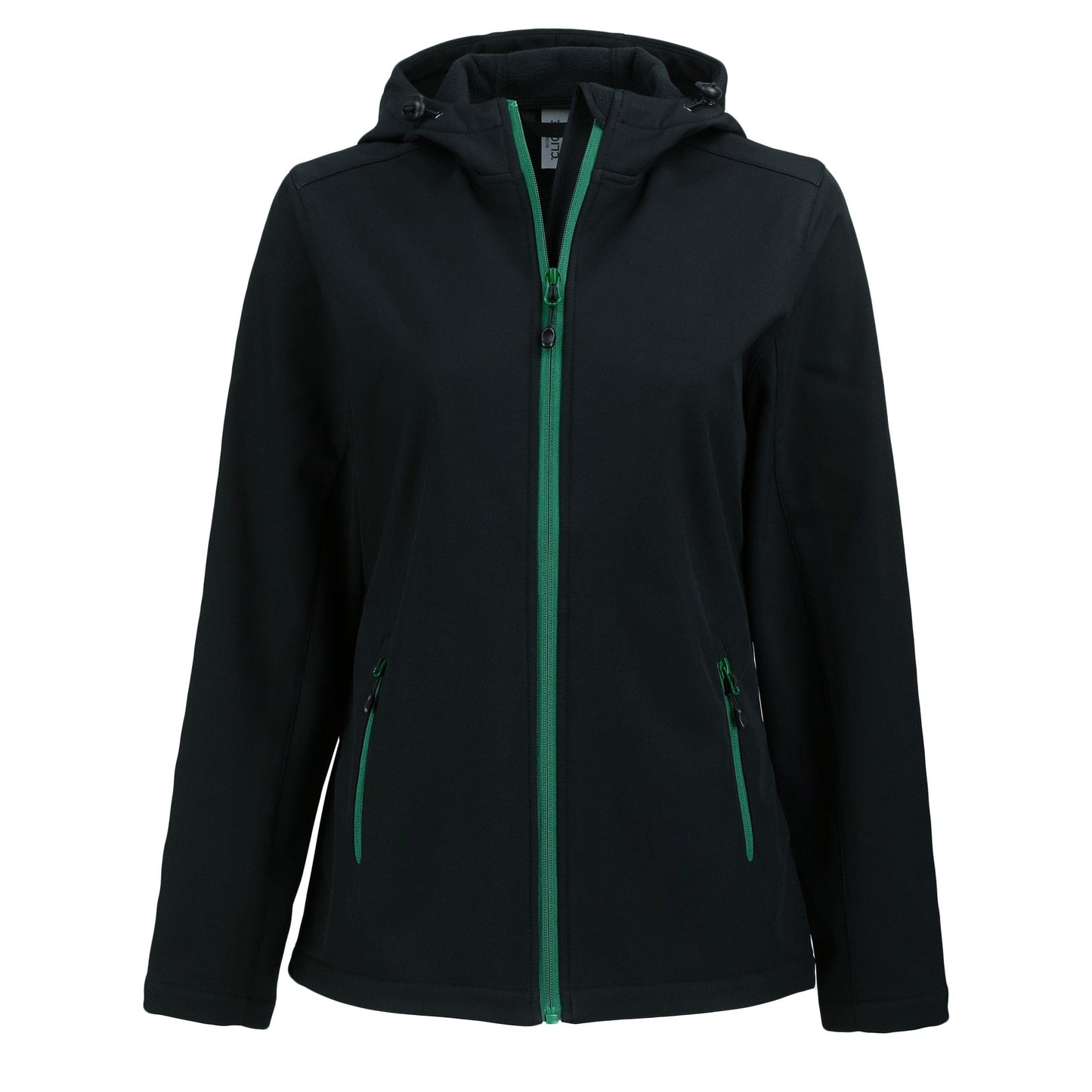 Clique by Cutter & Buck Outerwear XS / Black/Bottle Green Clique by Cutter & Buck - Women's Tempo Recycled Softshell Hooded Jacket