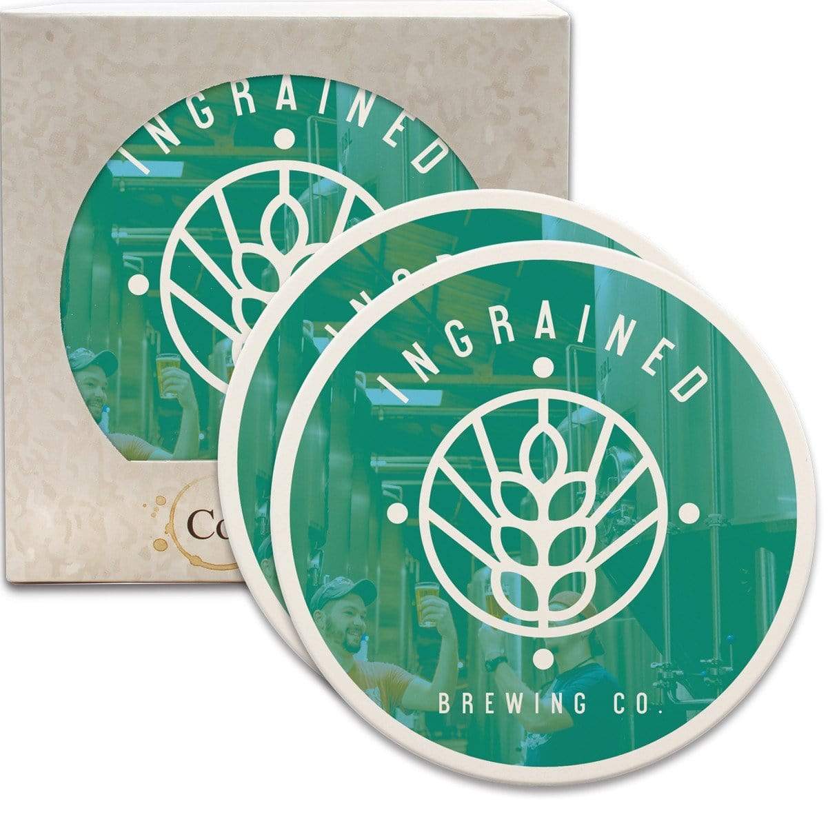 CoasterStone Accessories One Size / White/Beige Stone CoasterStone - 2 Pack Absorbent Single Stone Round Coaster