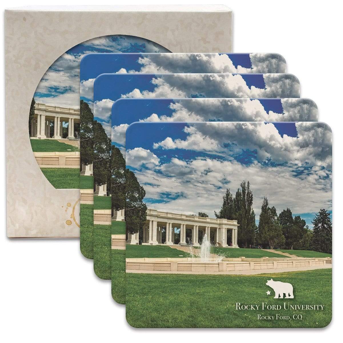 CoasterStone Accessories One Size / White/Beige Stone CoasterStone - 4 Pack Absorbent Single Stone Square Coaster