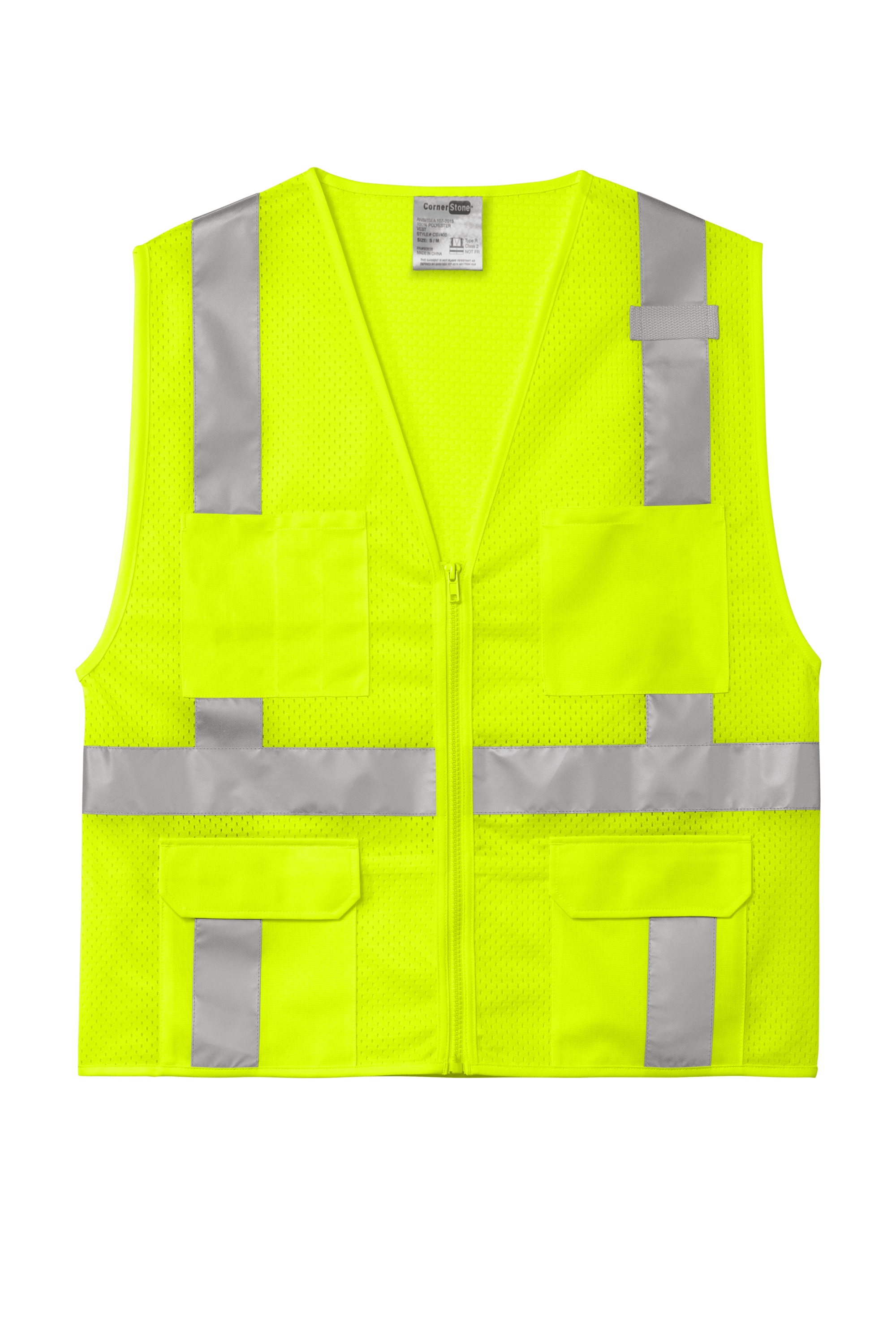 CornerStone Workwear Only S/M / Safety Yellow CornerStone - Men's ANSI 107 Class 2 Mesh Six-Pocket Zippered Vest
