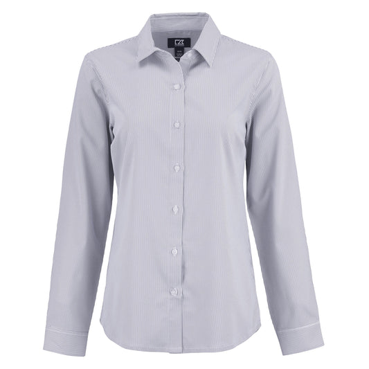 Cutter & Buck Woven Shirts XS / Elemental Grey/White Cutter & Buck - Women's Skyline Recycled Pinstripe Dress Shirt