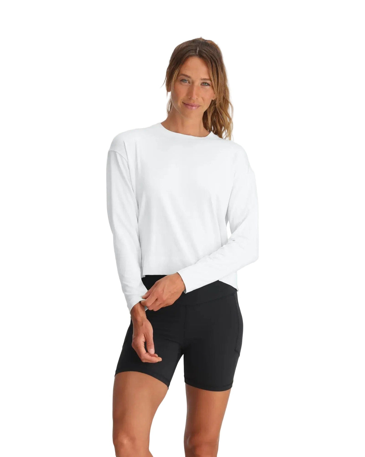 Free Fly T-Shirts XS / Bright White Free Fly - Women's Bamboo Shade Crossover Long Sleeve