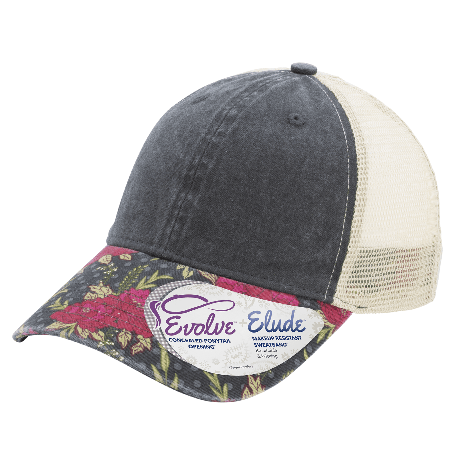 Infinity Her Headwear Adjustable / Black/Floral/Khaki Infinity Her - JANET Printed Visor/Mesh-Back Ponytail Cap