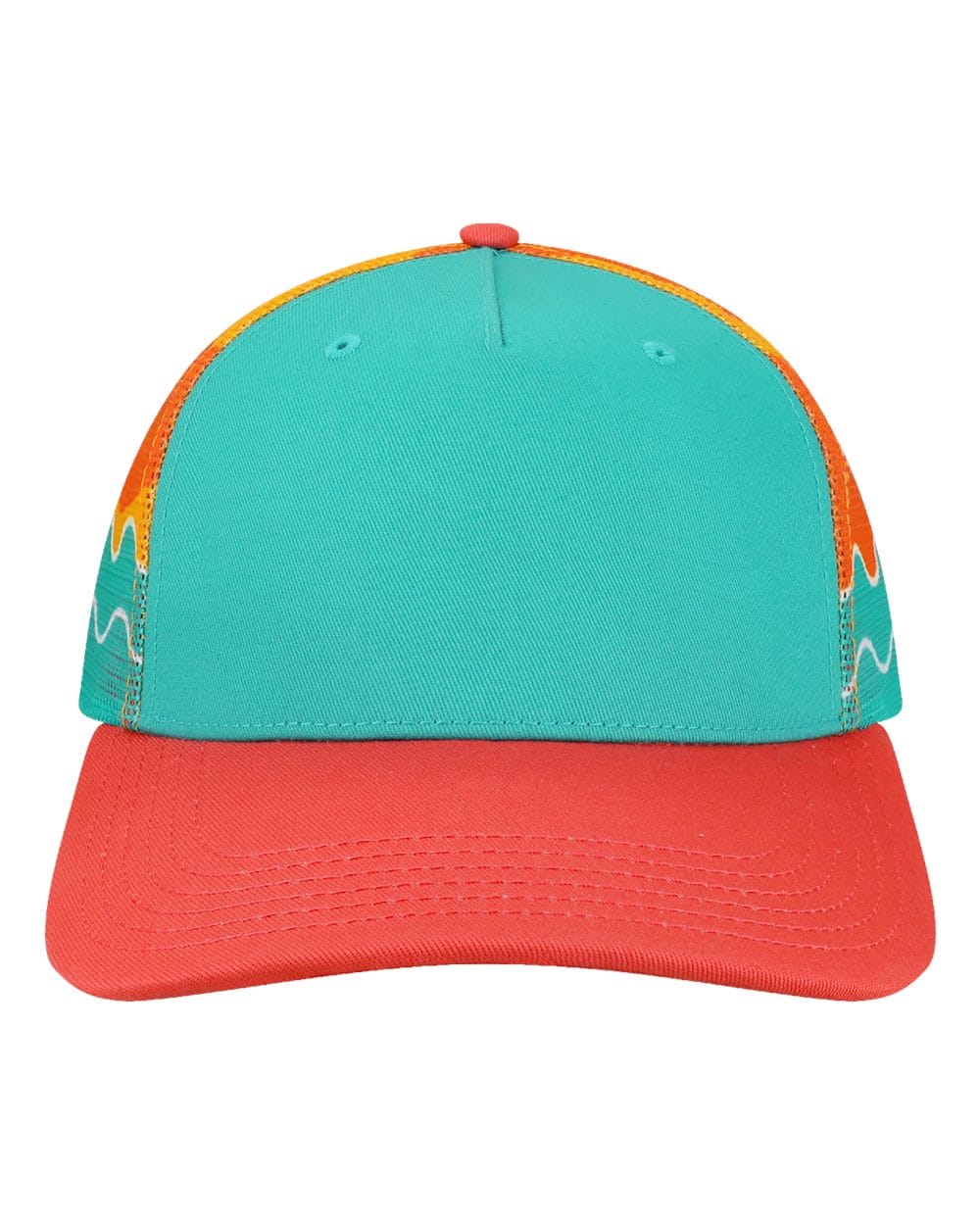 LOCALE Headwear Adjustable / Aqua/Wavy Sunset/Coral LOCALE - Plain Front Five-Panel Trucker Cap