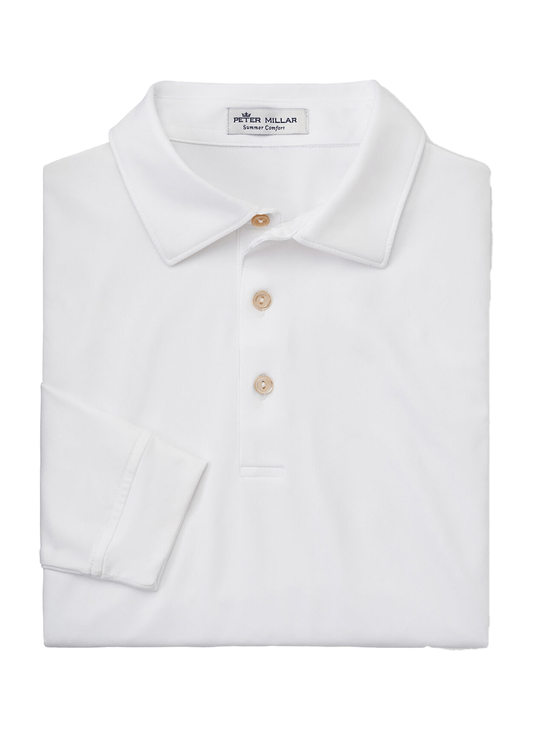 Peter Millar Polos S / White Peter Millar - Men's Performance Long-Sleeve Jersey Polo
