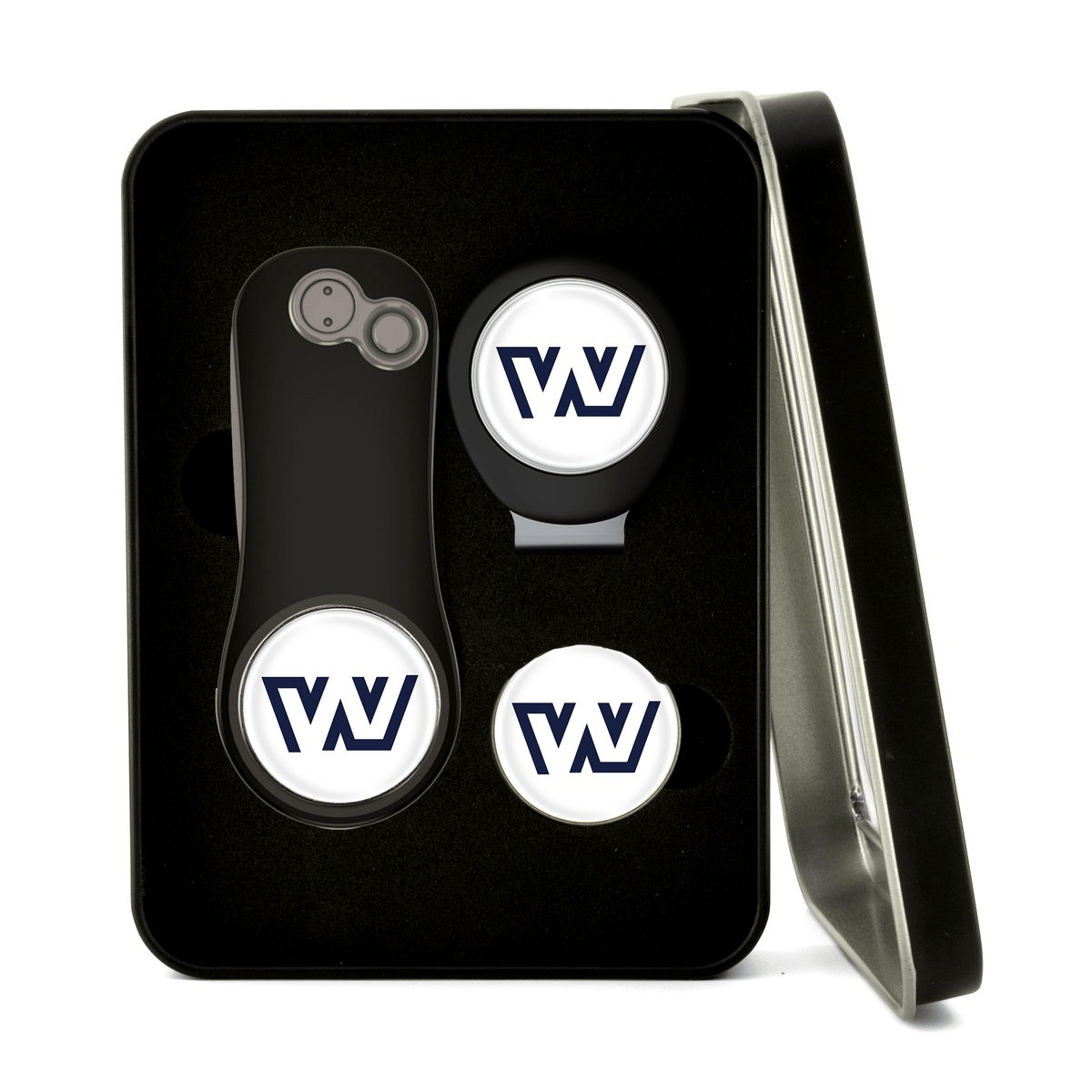Pitchfix Golf Accessories One Size / Black Pitchfix - Hybrid 2.0 Golf Divot Tool Window Tin Gift Set w/ Hat Clip