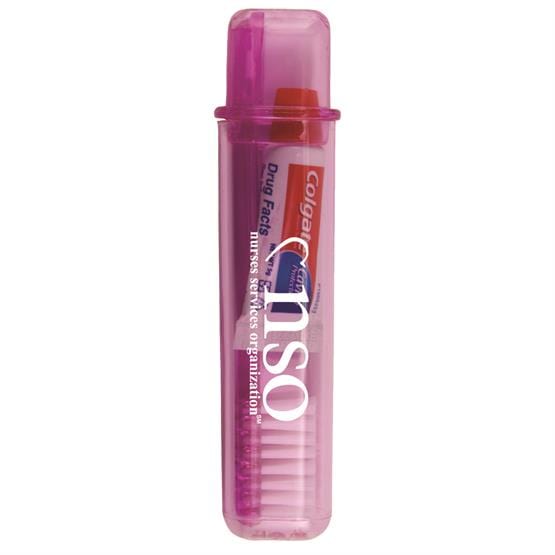 Threadfellows Accessories One Size / Translucent Pink Travel Toothbrush w/ Colgate Toothpaste